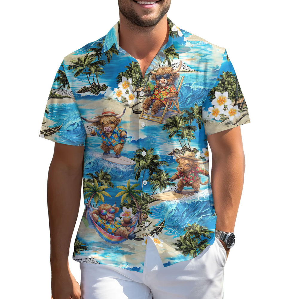Funny Highland Cow Hawaiian Shirt – Short Sleeve Button-Down