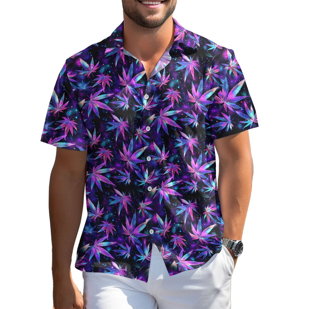 Weed Leaf Print Hawaiian Shirt – Short Sleeve Button-Down